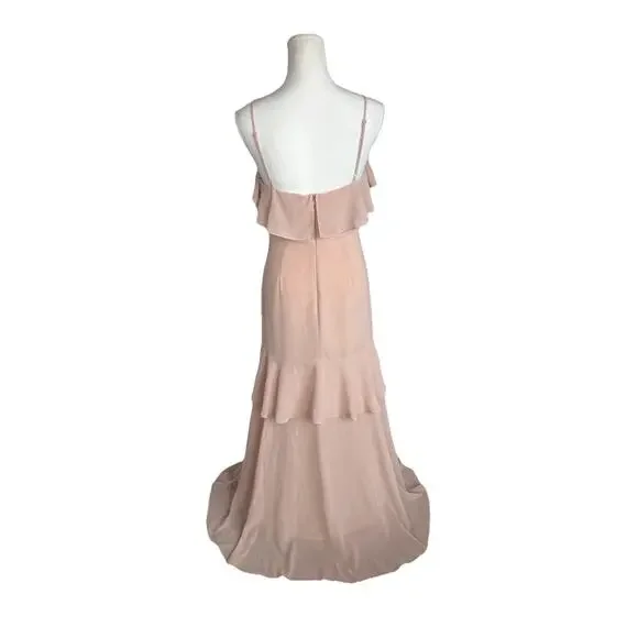 Lulus Blush Pink Maxi Dress Women’s Medium Ruffle V-Neck High Low Chiffon - Picture 5 of 11